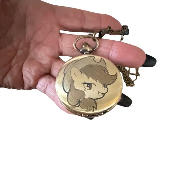 My Little Pony Engraved Pocket Watch With Chain Antique Style Vintage Look Quart - Picture 2 of 4